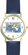 Angel with Bugle - Cherub, Angel or Cupid Theme - WATCHBUDDY&reg; DELUXE TWO-TONE THEME WATCH - Arabic Numbers - Blue Leather Strap-Size-Large ( Men's Size or Jumbo Women's Size )