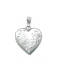 14K White Gold Small Heart Locket 1/2 inch x 1/2 inch Solid 14K White Gold