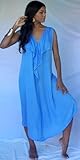 IMAGE OF BLUE DRESS GOWN CASCADE RUFFLED FITS - PLUS - 2X 3X 4X - V732S