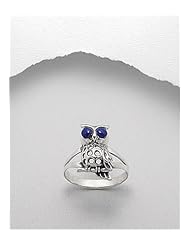 Lapis Lazuli (Navy Blue) Owl Reconstructed stones Ring In 92.5 Sterling Silver