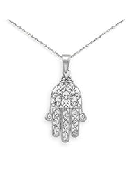 Hamsa Hand Pendant Sterling Silver with Filigree Rope Design, with Chain