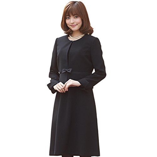 【B-GALLERY】リボンノーカラーJKと前開きワンピのアンサンブル(110511384)　［ブラックフォーマル 喪服 礼服 通年 葬儀 卒業式 葬式 授乳 マタニティ 前開き ワンピース ジャケット］