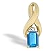 14K Yellow Gold Genuine Emerald-cut Blue Topaz and Diamond Pendant