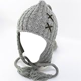 HAND KNIT TROOPER TRAPPER SKI SKATE WINTER HAT GRAY MEDIUM LARGE