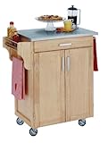 Kitchen Cart with Stainless Steel Top in Natural Finish