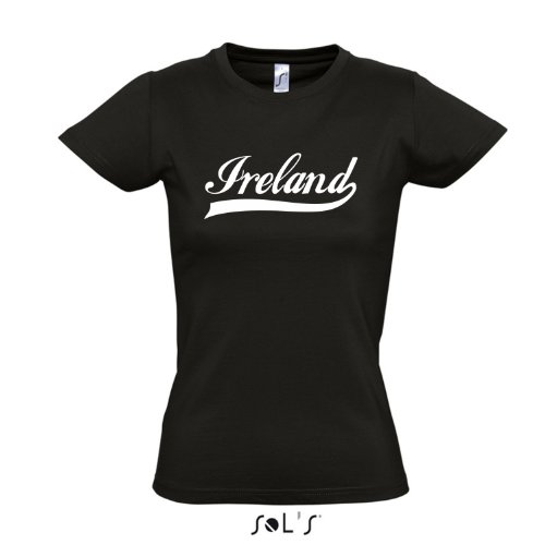 Damen T-Shirt – Irland Oldschool Ireland LÄNDERSHIRT EM / WM FAN Trikot S-XXL , Deep black – weiß , S