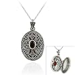 Sterling Silver Filigree Marcasite Garnet Cross Necklace, 18"