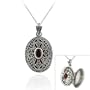Sterling Silver Filigree Marcasite Garnet Cross Necklace, 18"