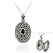 Sterling Silver Filigree Marcasite Garnet Cross Necklace, 18"
