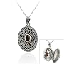 Sterling Silver Filigree Marcasite Genuine Garnet Cross Locket