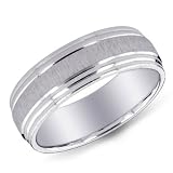 14K White Gold Brushed Satin Center Mens Wedding Band