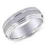 14K White Gold Brushed Satin Center Mens Wedding Band