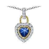 1.25 cttw 925 Two Tone Sterling Silver and Lab Created Heart Shaped Star Sapphire Pendant