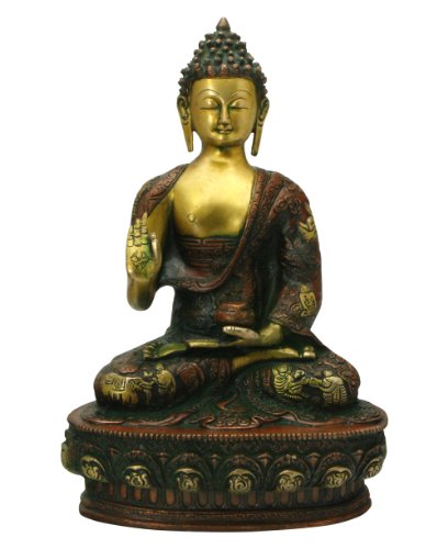 Intricate Design Brass Buddha Statue 13 Inches High