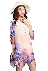 Chiffon/Cotton Summer Elbow Length Sleeves Floral Print  Dress