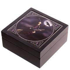 Ceramic Tile Topped Wooden Box - Witch on Broomstick
