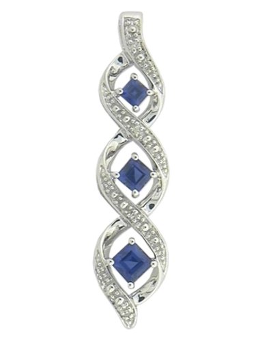 10k White Gold Lab-Created Sapphire and Diamond Twist Pendant