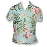 Waist Defined Cropped Blouse - Pale Hibiscus Orchid Cap Sleeve Hawaiian Aloha Darted Blouse