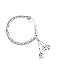 The Seventeen Magazine Jewelry Collection- Sterling Silver Multi Chain Bracelet with White Topaz Accent in the Flower Center