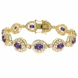 Aristocratic Vermeil (24k Gold over Sterling Silver) Simulated Diamond and Amethyst cz Teardrop Tennis Bracelet