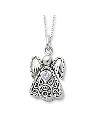 Sterling Silver Antiqued Mar. Birthstone Angel Ash Holder 18in Necklace
