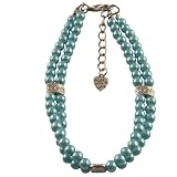 Dogloveit Pet Puppy Cat Dog Accessories Double Rows Pearl Necklace Lovely Jewelry for Pet Dog Cat (Blue, S)