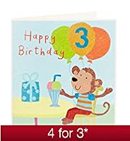Age 3 Monkey Kids Birthday Card