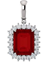 10K White Gold 10.00x8.00mm Emerald Cut Chatham Created Ruby and Diamond Pendant -- LIFETIME WARRANTY