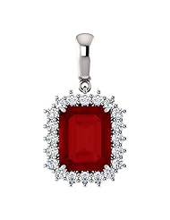 Platinum 10.00x8.00mm Emerald Cut Chatham Created Ruby and Diamond Pendant -- LIFETIME WARRANTY