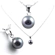 Freshwater Cultured Round Shape 7-7.5mm Black Pearl Pendant, 16" Sterling Silver 1MM Cable Chain