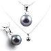 Freshwater Cultured Round Shape 7-7.5mm Black Pearl Pendant, 16" Sterling Silver 1MM Cable Chain