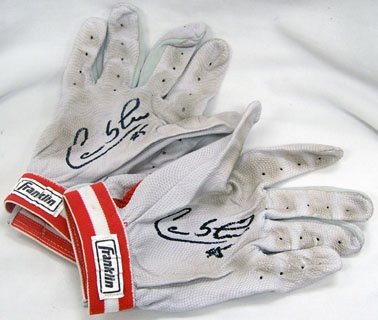 Carlos Lee Autographed/Hand Signed 2007 Game Used Houston Astros Red Batting Gloves