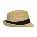 Classic Natural Straw Fedora, Black Pleated Band, Short Brim Summer Panama Hat