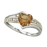 14K Two Tone Gold 1/10 ct. Diamond and 1 1/4 ct. Citrine Heart Ring
