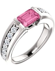 Platinum 7.00x5.00mm Emerald Cut Pink Sapphire and Diamond Ring -- LIFETIME WARRANTY