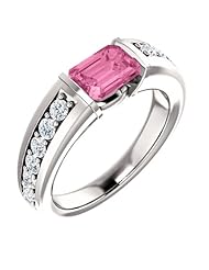 10K White Gold 7.00x5.00mm Emerald Cut Chatham Created Pink Sapphire and Diamond Ring -- LIFETIME WARRANTY