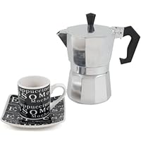 Primula Espresso Maker Gift Set with Demitasse Cups & Saucers 9 Piece