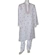 Dad Gift White Cotton Embroidered Kurta Pajama Size L (chgkp049)