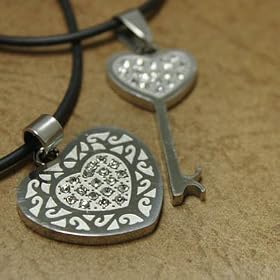 Valentine's Day Gift Silver Two Heart and Key with Cz Diamond for Her Modern Designer Inspired...