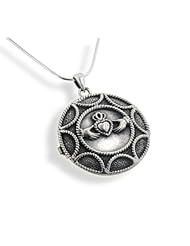 Large Celtic Claddagh Heart Locket Sterling Silver Pendant with 18" Chain Necklace