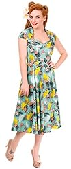 Tropical Print Fitted Sweetheart Cap Sleeves Cotton/Spandex  Dress