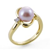 Freshwater Pearl Ring with Diamond in 14K Yellow Gold