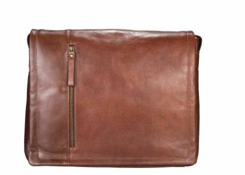Visconti VT-5 Soft Leather Vintage Messenger Bag Holds 14-Inch Laptop - Brown Tan On Sale