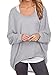 Yidarton Womens Summer Casual Shirts Oversized Baggy Off-Shoulder Long Sleeve Tops Grey Large
