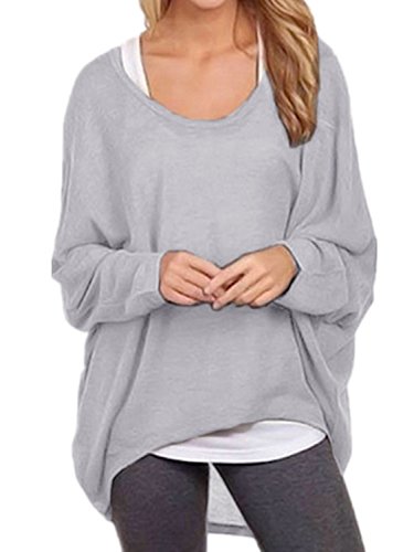 Yidarton Womens Summer Casual Shirts Oversized Baggy Off-Shoulder Long Sleeve Tops Grey Large