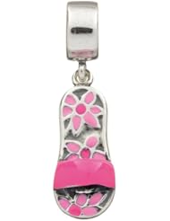 925 Sterling Silver Pink Flower Sandal Enamel Bead, For Chamilia, Pandora, Biagi, Personality, Reflections And More Charm Bracelets
