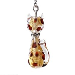 Handmade Cat Shaped Murano Glass with Gold Foil- Gold Leopard Print