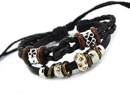 New Vintage Retro Handmade Bohemia Wooden beads Adjustable Leather Bracelet For Women Men Unisex Jewelry Star Silver Bracelet Bangle