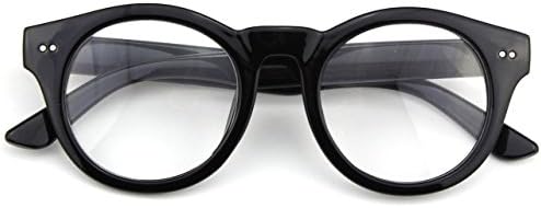 Glasses Queen 201585 Fashion Round Horn Rimmed Riveted Clear Lens Eye Glasses(Shiny Black)