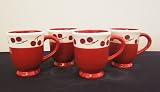 Ronnie's Terramoto Ceramic, Set of 4 Coffee Mugs / Tea Cups, 8 ounces, Cherries on Tomato Red Base
